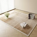 Square Area Rug With Textured Surface On Wooden Floor Near Window Blinds White Flower Bouquet