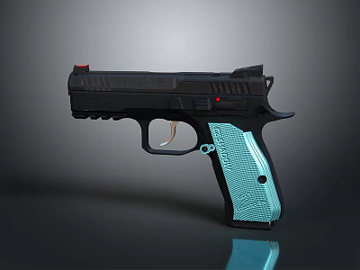 Modern Tactical Pistol With Black Frame Light Blue Textured Grip And Sleek Design 3d model