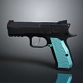 Modern Tactical Pistol With Black Frame Light Blue Textured Grip And Sleek Design