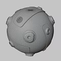 Black Spherical Object With Metallic Components And Shiny Surface Features