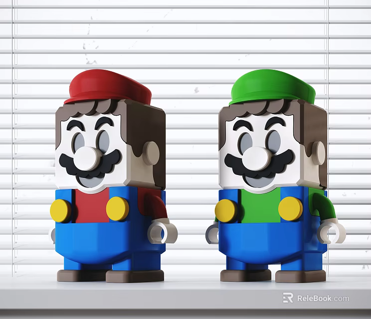 Building Blocks Character Figures With Red Green Hats Blue Pants Yellow Buttons And Smiling Faces 3d model 