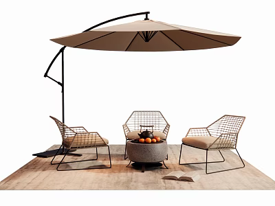 Modern Metal Frame Mesh Design Outdoor Chairs with Fire Pit and Patio Umbrella 3d model