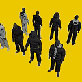 Fashion Models in Black and White Clothing Styles With Hooded Jackets Pants on Gray Background