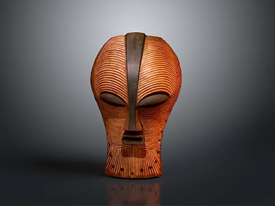 Carved Wooden Mask With Textured Surface And Vertical Stripe For Modern Home Decor 3d model