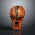 Carved Wooden Mask With Textured Surface And Vertical Stripe For Modern Home Decor
