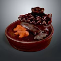 Decorative Sculpture With Brown Bowl Base Lotus Leaf And Red Fish Design