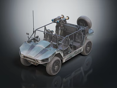 Military Style Open Frame Utility Vehicle With Large Off Road Tires And Roof Mounted Equipment 3d model