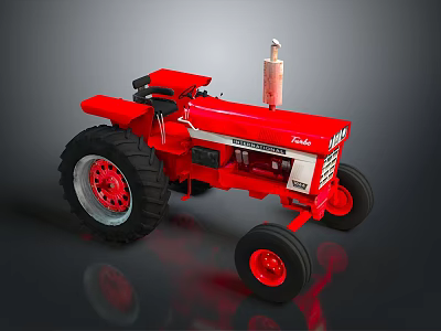 Red Classic Tractor Model With Detailed Design And Large Black Wheels 3d model