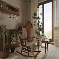 Vintage Wooden Recliner Chair Cozy Corner With Lush Green Indoor Plants And Warm Sunlight