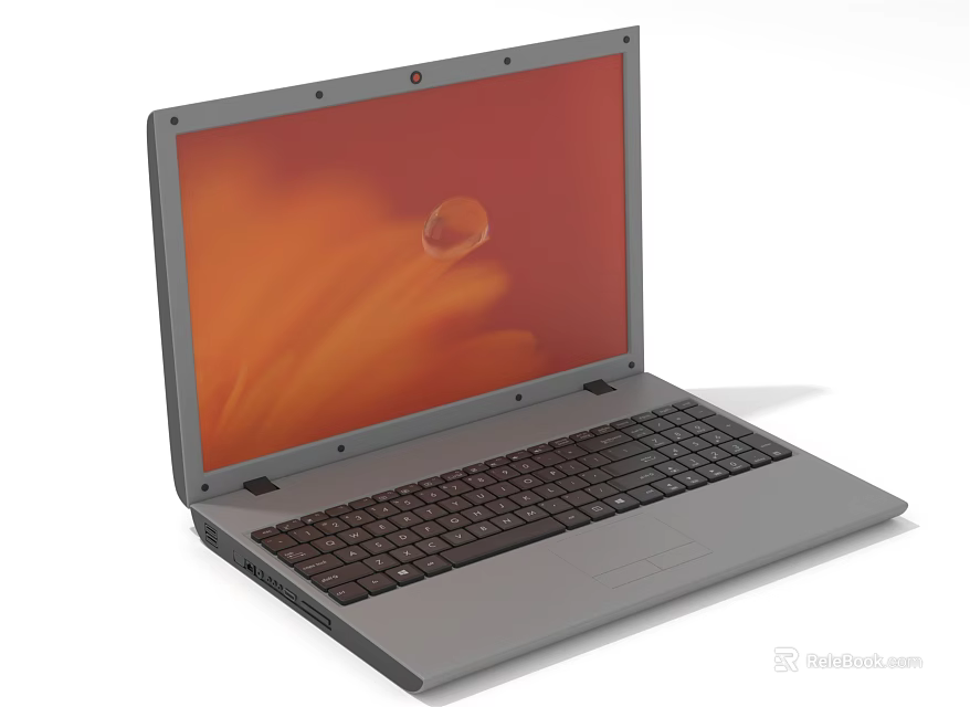 Modern Gray Laptop Featuring Orange Screen Display With Water Drop Pattern And Keyboard 3d model 