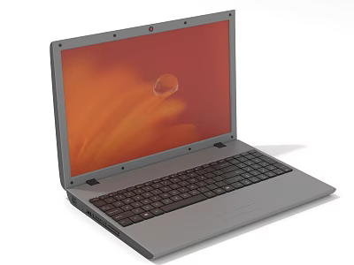 Modern Gray Laptop Featuring Orange Screen Display With Water Drop Pattern And Keyboard 3d model