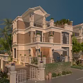 Elegant Detached Villa Exterior Design With Balconies Palm Trees And Landscaped Garden