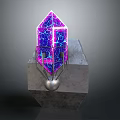 3D Geometric Structure With Purple Pink Cracked Texture On Gray Base And Silver Sphere