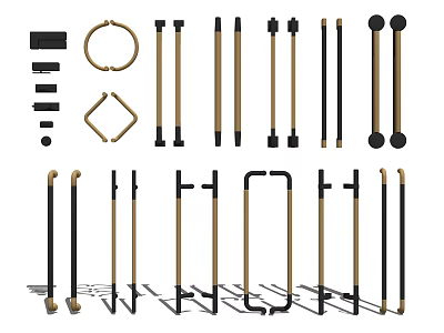 Various Modern Furniture Handles In Gold And Black With Different Designs 3d model
