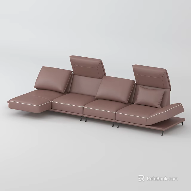 Modern Brown Leather Sectional Sofa With Adjustable Backrests And Multiple Seats 3d model