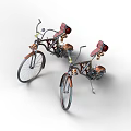 Stylish Retro Bicycles With Red Seats Copper Accents And Unique Frame Design