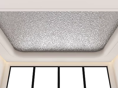 Modern Ceiling Design With Silver Textured Surface And Smooth Edges Near Large Windows 3d model