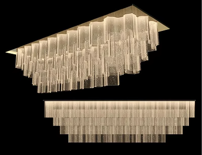 Modern Layered Crystal Ceiling Light With Rectangular Design And Illuminated Glass 3d model