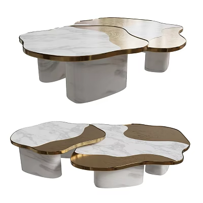 Elegant Modern Coffee Table Combination With Marble Tops And Gold Metal Frames 3d model