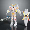 White Robot Model With Orange Yellow Accents And Wing Accessory 3d model