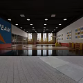Bright Indoor Activity Space With Wooden Blue Flooring Yellow Fences And Colorful Number Circles