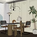 Elegant Dining Table Set With Marble Top Rattan Chairs Leather Seats And Chandelier