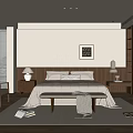 Modern Bedroom Interior With King Size Bed Wooden Wardrobe Nightstand Lamps And Area Rug