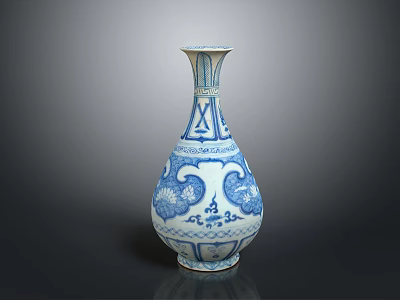 Blue And White Classic Ceramic Vase With Traditional Floral Patterns And Elegant Neck Design 3d model