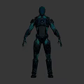 Advanced Mechanical Robot Character Featuring Silver Gray Body And Blue Green Details