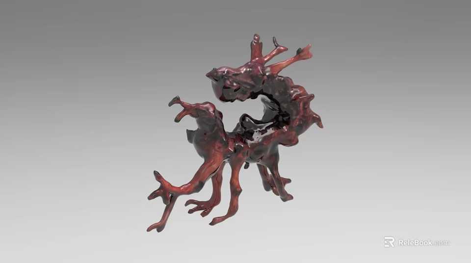 Intricate Wooden Sculpture Artistic Carving With Twisted Branches And Natural Texture 3d model 