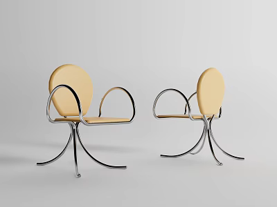 Modern Beige Dining Chairs With Curved Armrests And Metal Frame In Sleek Design 3d model