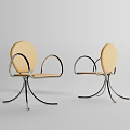 Modern Beige Dining Chairs With Curved Armrests And Metal Frame In Sleek Design
