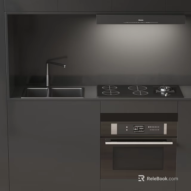 Modern Kitchen Appliances With Integrated Stove Oven Sink And Black Cabinet Design 3d model 