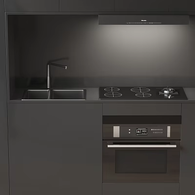 Modern Kitchen Appliances With Integrated Stove Oven Sink And Black Cabinet Design 3d model