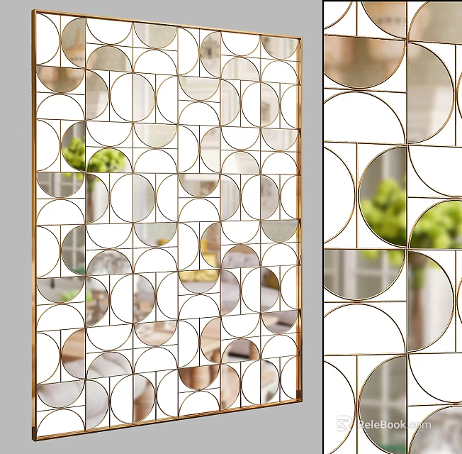 Modern Decorative Room Divider With Circular Geometric Patterns And Metal Frame 3d model 
