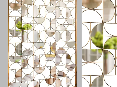 Modern Decorative Room Divider With Circular Geometric Patterns And Metal Frame 3d model
