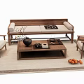 Modern Sofa Coffee Table Combination Interior With Wooden Accent Chairs Area Rug And Decorative Items