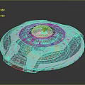 Futuristic Flying Saucer Design With Metallic Exterior And Circular Cockpit