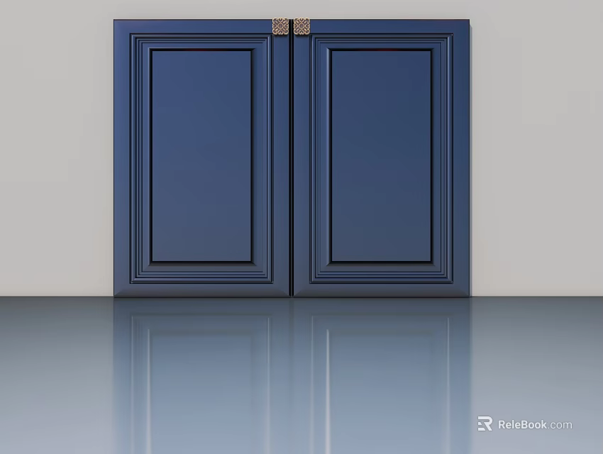 Modern Blue Double Swing Doors With Smooth Surface And Elegant Design 3d model 