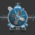 Blue Sci Fi Spaceship Model With Mechanical Propeller And Cosmic Elements