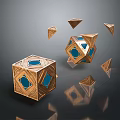 Geometric Commercial Equipment With Golden Frame Blue Panels And Triangular Parts