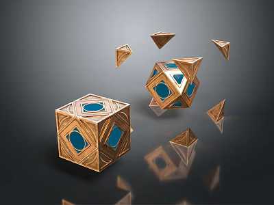 Geometric Commercial Equipment With Golden Frame Blue Panels And Triangular Parts 3d model