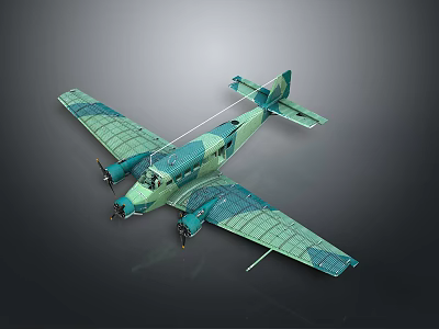 Green And Blue Camouflage Biplane Model On Gray Gradient Background 3d model