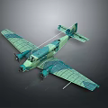 Green And Blue Camouflage Biplane Model On Gray Gradient Background 3d model