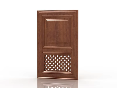 Brown Wooden Double Door With Carved Panel And Lattice Design 3d model