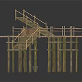 Modern Elevated Wooden Platform With Staircases Railings And Wooden Post Supports