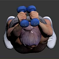 Active Woman Lifting Blue Dumbbells Over Head In Sport Bra And Shorts