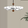 Modern White Chandelier With Wooden Accents In Minimalist Interior Space