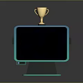 Modern Computer Monitor With Blue Frame And Golden Trophy On Top
