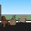 Outdoor Patio Table and Chair Set with Wooden Chairs Log Table and Mountain View